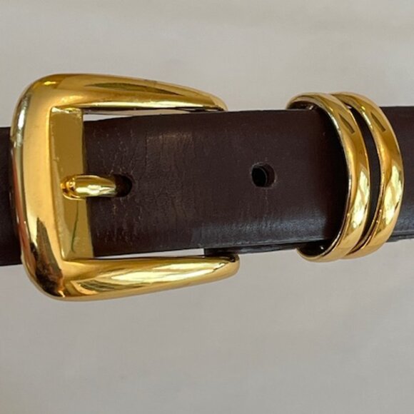 ETIENNE AIGNER | Brown Leather belt Gold-tone Buckle and Logo-Like NEW - Picture 3 of 11